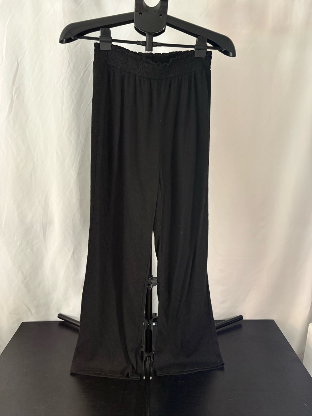 Wide Leg Black Pull-On Pants with Smocked Waist